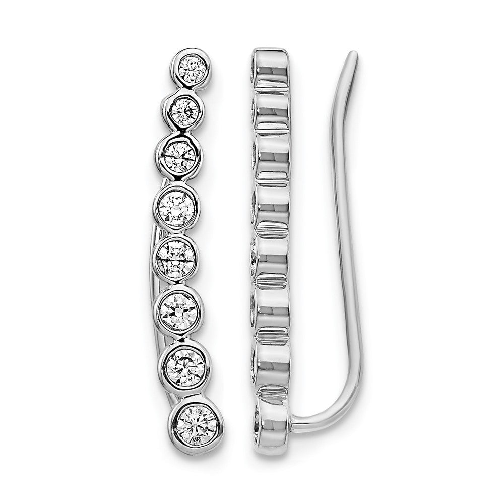 14k White Gold 3/8 carat Diamond Bezel Graduated Ear Climber Earrings, 0.388 ct, 20 x 3 mm