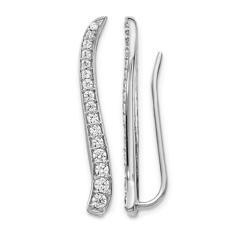 14k White Gold 1/2 carat Diamond Curved Ear Climber Earrings, 0.49 ct, 25 x 4 mm