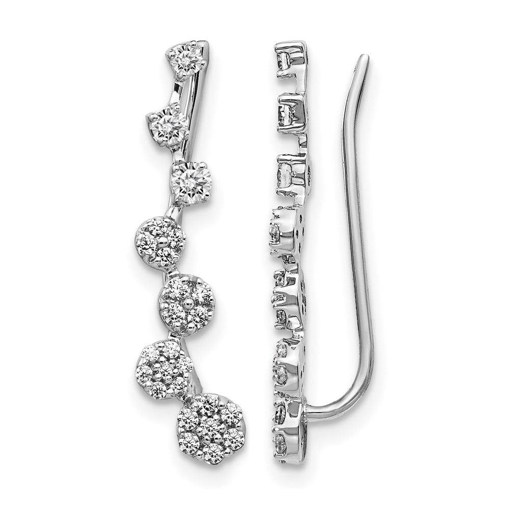 14k White Gold 1/2 carat Diamond Graduated Ear Climber Earrings, 0.494 ct, 21 x 5 mm