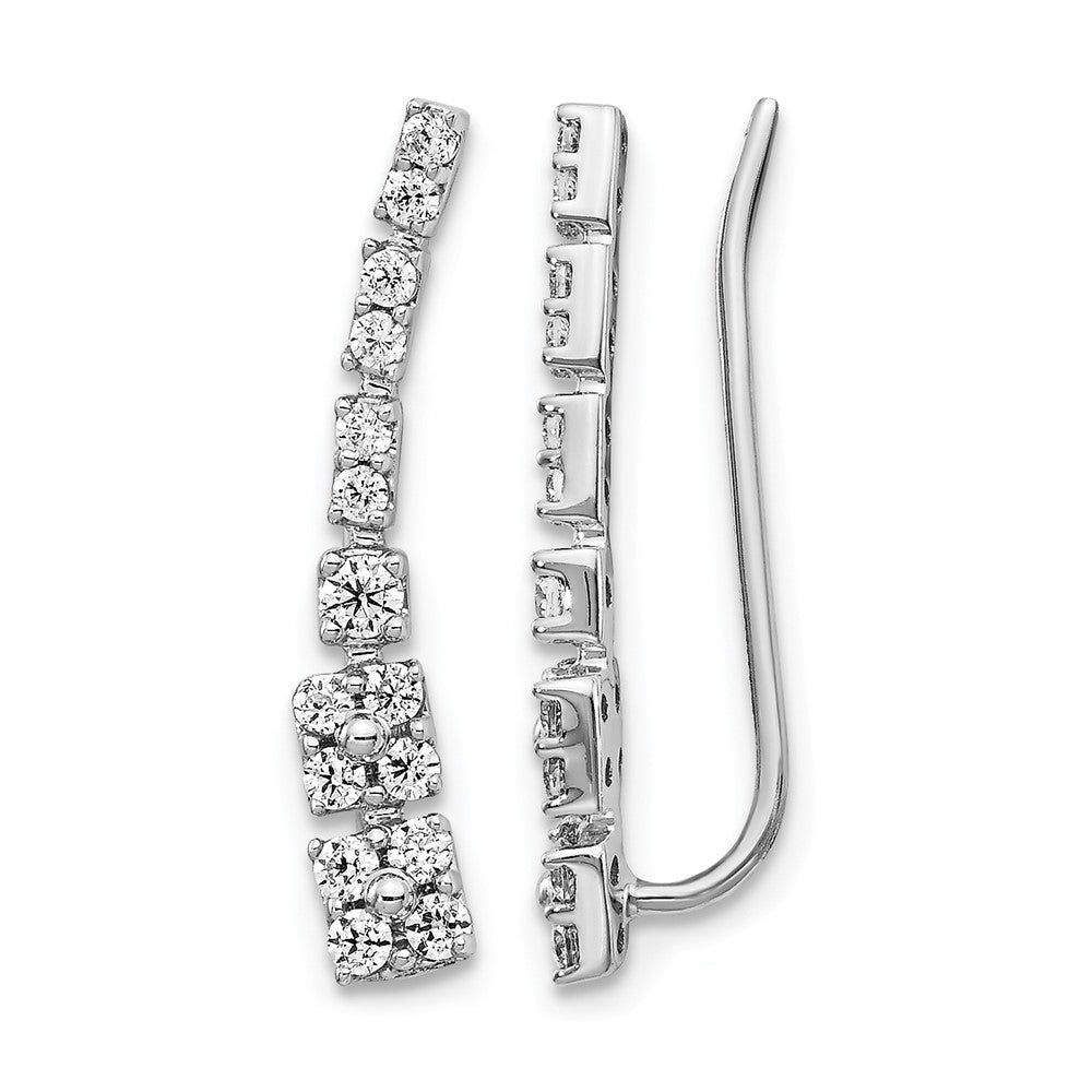 14k White Gold 1/2 carat Diamond Graduated Ear Climber Earrings, 0.494 ct, 20 x 4 mm