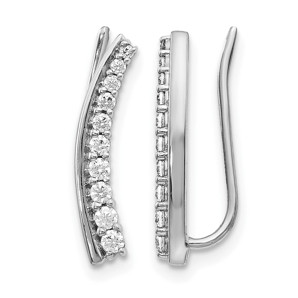 14k White Gold 1/3 carat Diamond Graduated Ear Climber Earrings, 0.322 ct, 18 x 4 mm