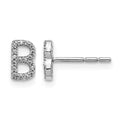 14k White Gold Diamond Initial B Post Earrings, 0.108 ct, 7 x 5 mm