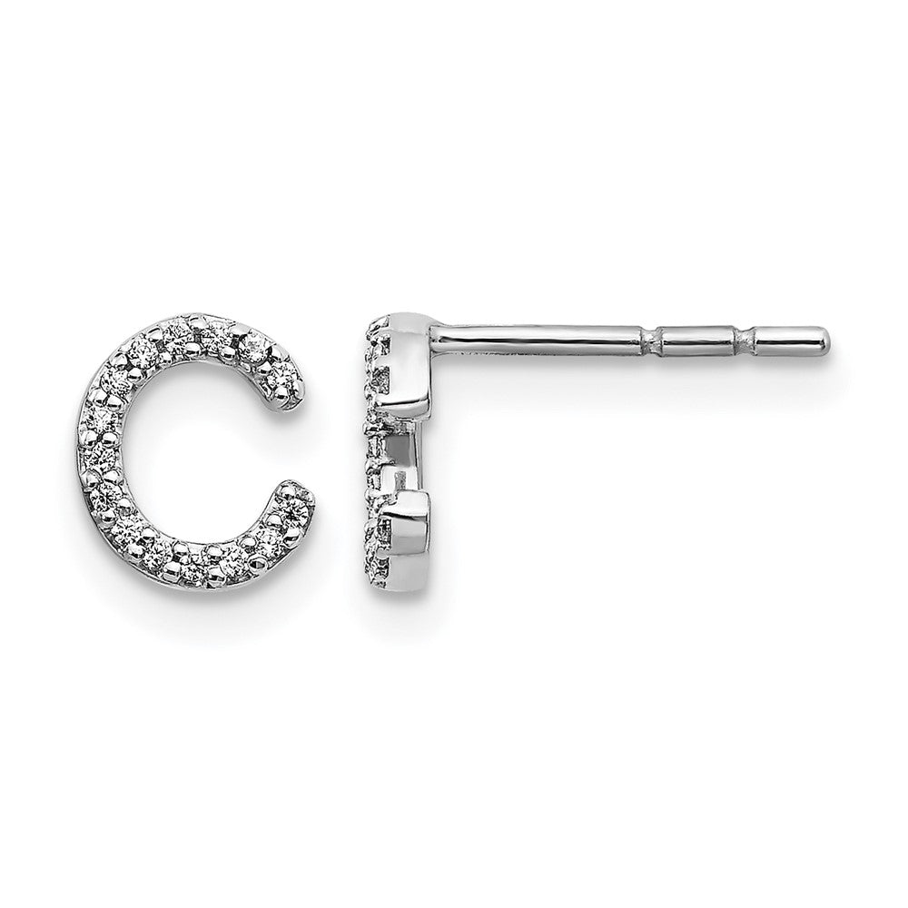 14k White Gold Diamond Initial C Post Earrings, 0.09 ct, 7 x 5 mm
