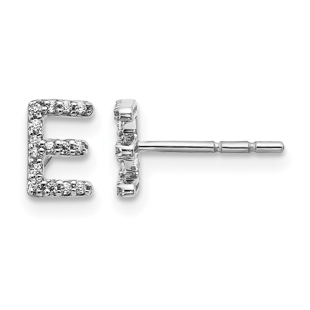 14k White Gold Diamond Initial E Post Earrings, 0.094 ct, 7 x 5 mm
