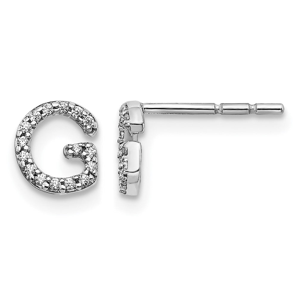 14k White Gold Diamond Initial G Post Earrings, 0.096 ct, 7 x 5 mm