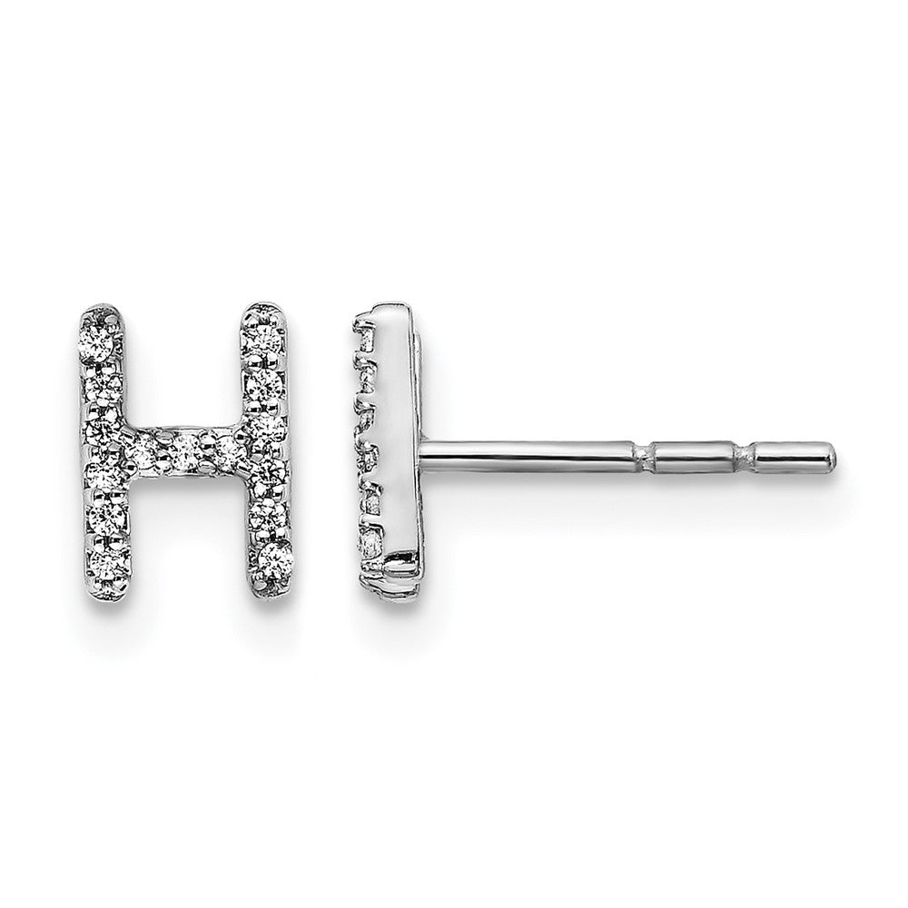 14k White Gold Diamond Initial H Post Earrings, 0.09 ct, 7 x 5 mm