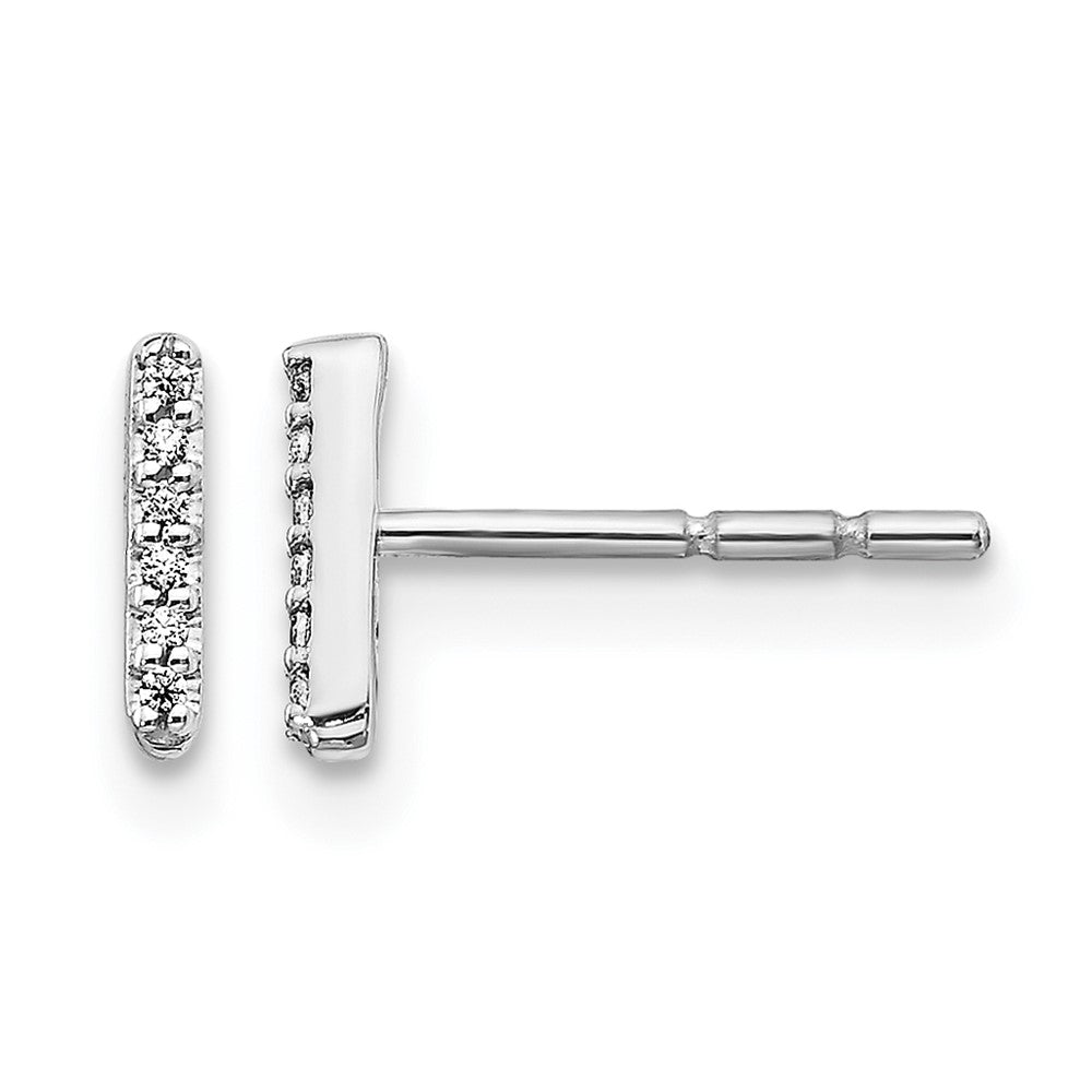 14k White Gold Diamond Initial I Post Earrings, 0.036 ct, 7 x 2 mm