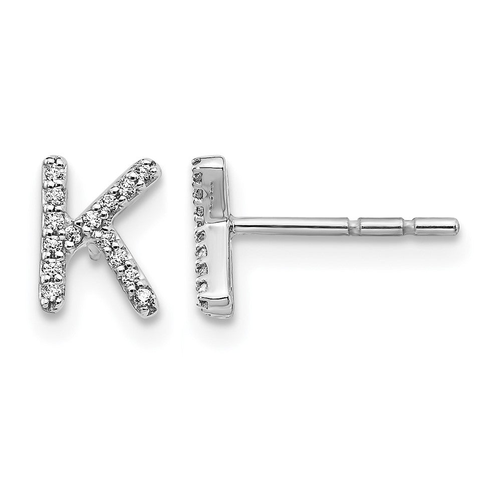14k White Gold Diamond Initial K Post Earrings, 0.09 ct, 7 x 5 mm
