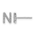 14k White Gold Diamond Initial N Post Earrings, 0.102 ct, 7 x 4 mm