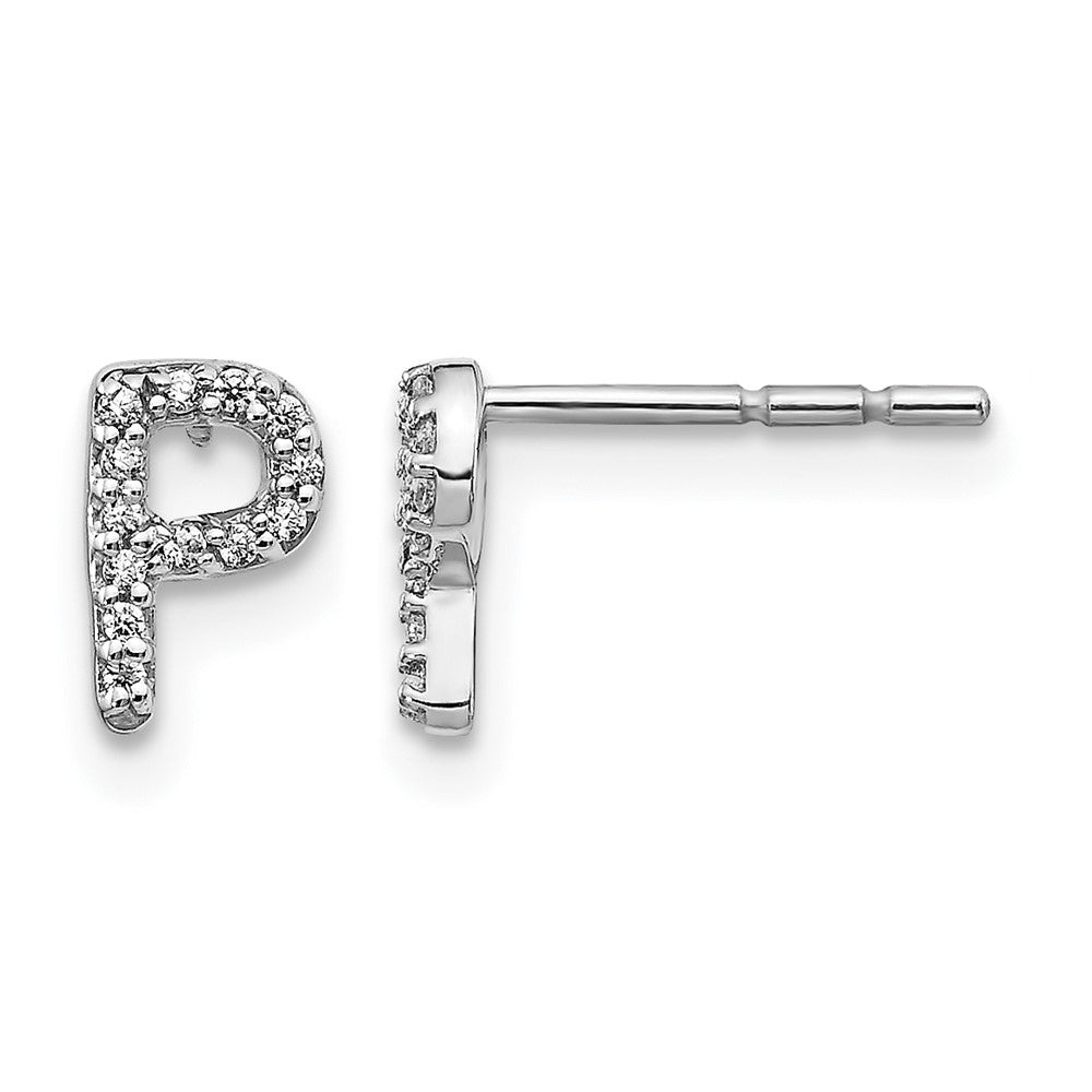 14k White Gold Diamond Initial P Post Earrings, 0.078 ct, 7 x 4 mm
