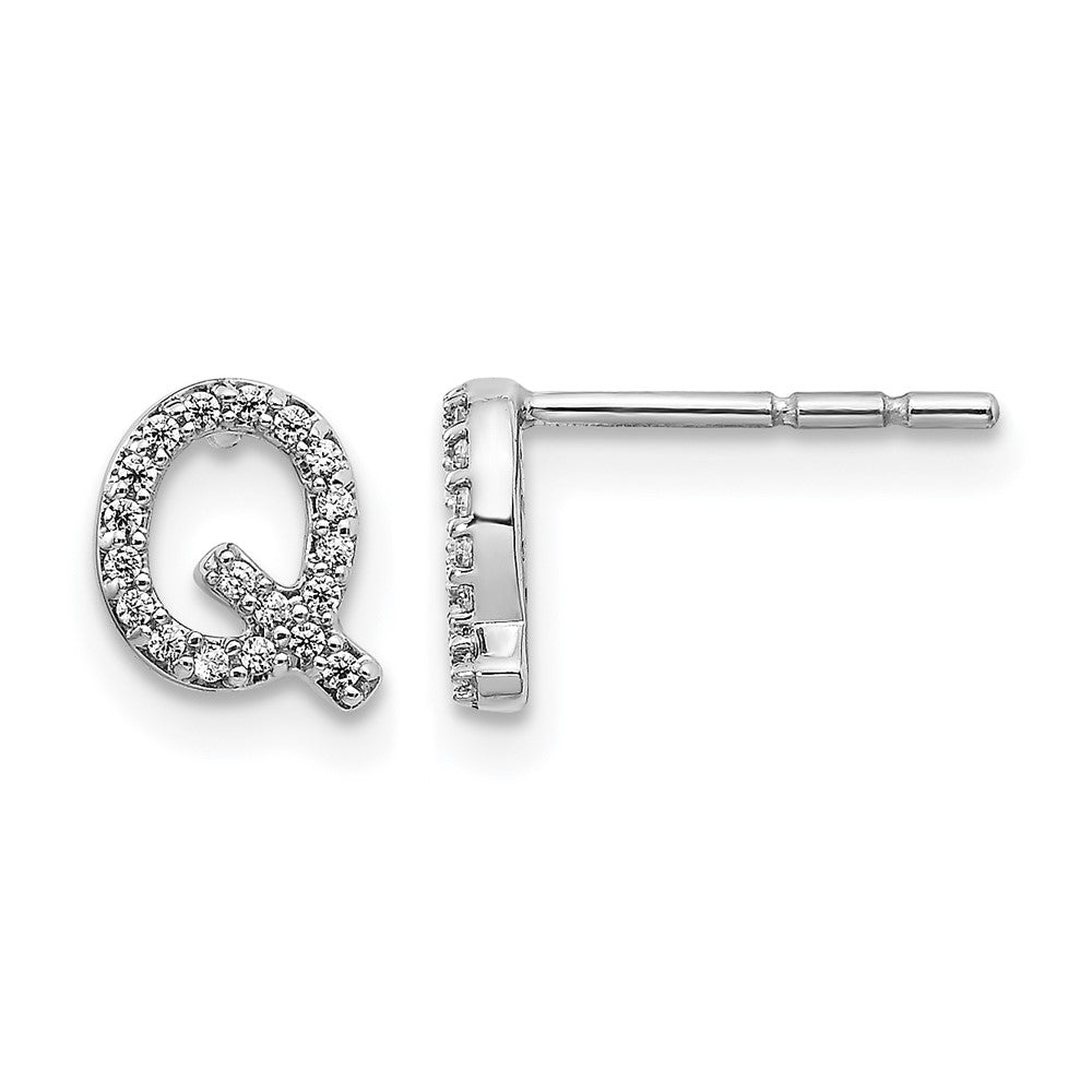14k White Gold Diamond Initial Q Post Earrings, 0.114 ct, 8 x 5 mm