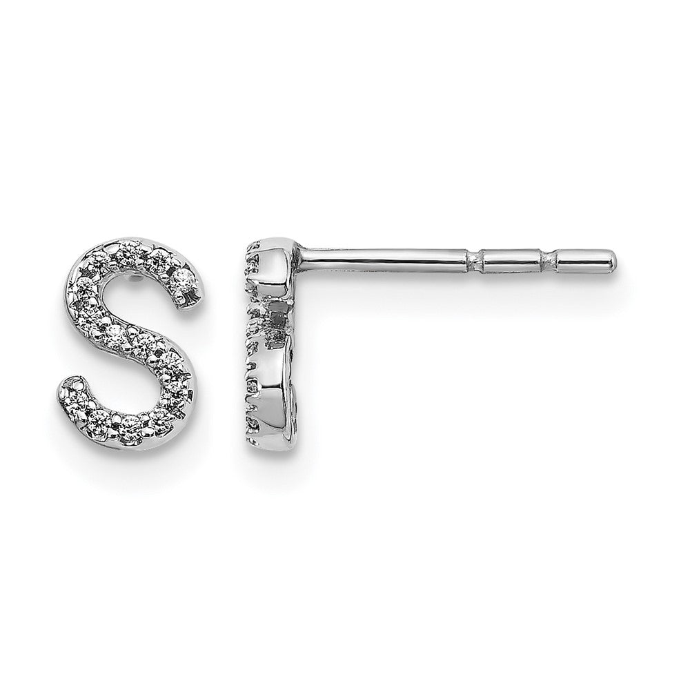 14k White Gold Diamond Initial S Post Earrings, 0.084 ct, 7 x 4 mm