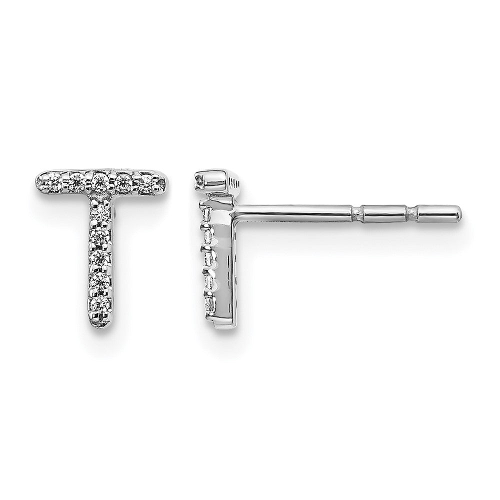 14k White Gold Diamond Initial T Post Earrings, 0.06 ct, 7 x 5 mm