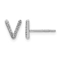14k White Gold Diamond Initial V Post Earrings, 0.078 ct, 7 x 5 mm