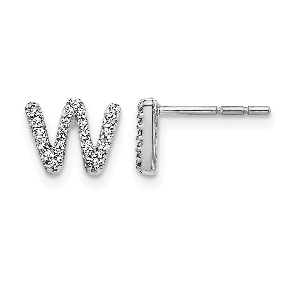 14k White Gold Diamond Initial W Post Earrings, 0.142 ct, 7 x 6 mm