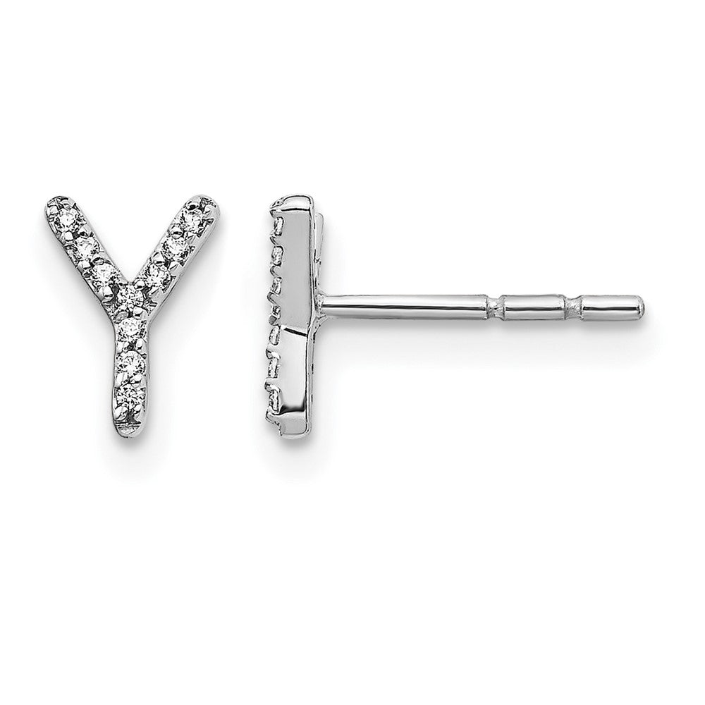14k White Gold Diamond Initial Y Post Earrings, 0.06 ct, 7 x 5 mm