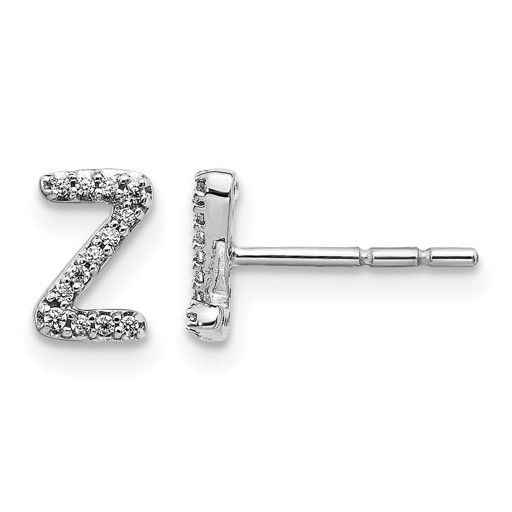 14k White Gold Diamond Initial Z Post Earrings, 0.082 ct, 7 x 5 mm