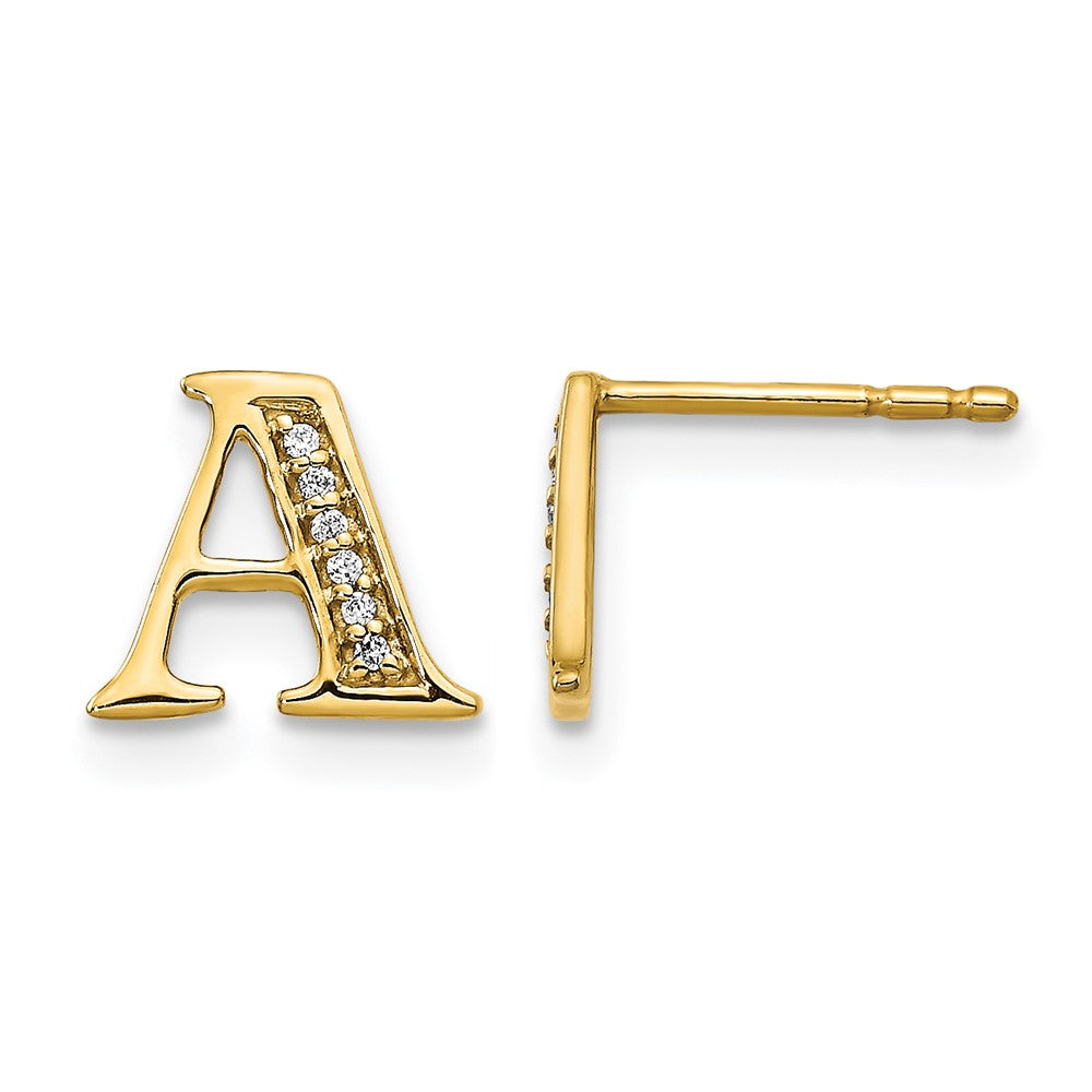 14k Diamond Initial A Post Earrings, 0.036 ct, 8 x 8 mm