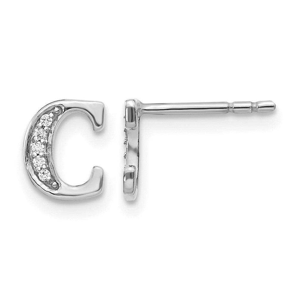 14k White Gold Diamond Initial C Post Earrings, 0.036 ct, 8 x 7 mm