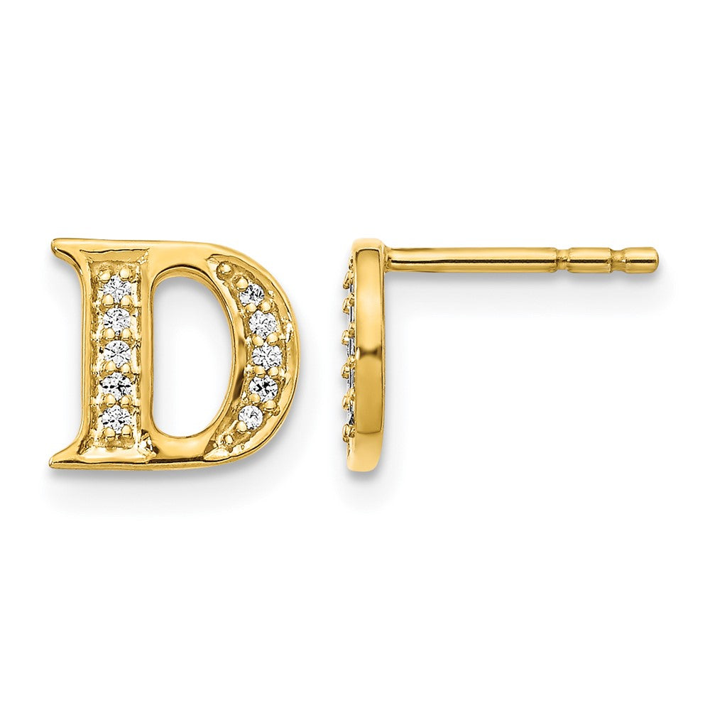 14k Diamond Initial D Post Earrings, 0.076 ct, 8 x 8 mm