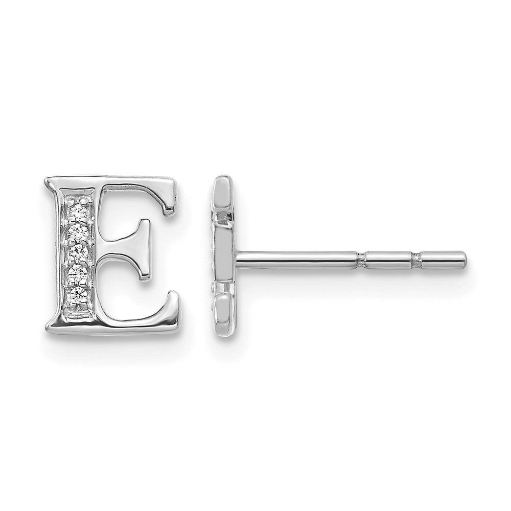 14k White Gold Diamond Initial E Post Earrings, 0.03 ct, 8 x 8 mm