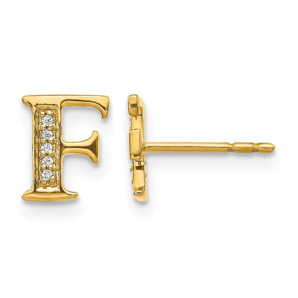 14k Diamond Initial F Post Earrings, 0.03 ct, 8 x 8 mm