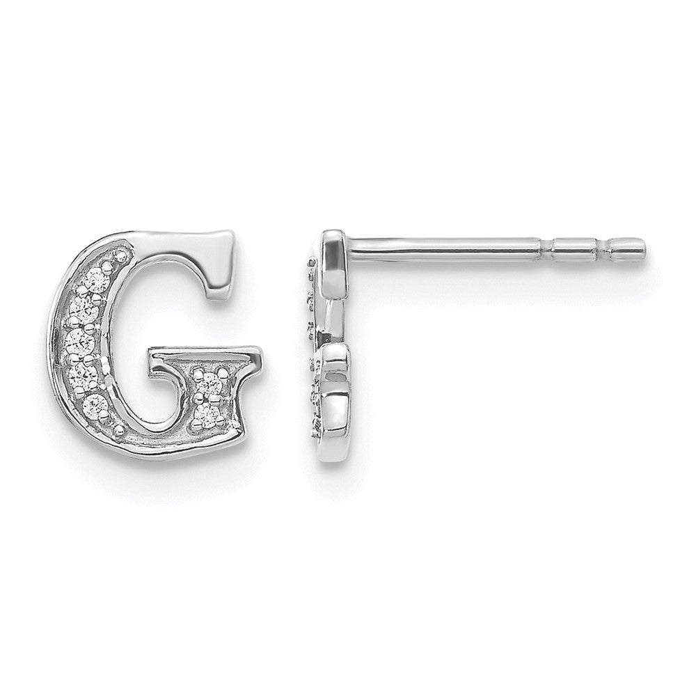 14k White Gold Diamond Initial G Post Earrings, 0.048 ct, 8 x 7 mm