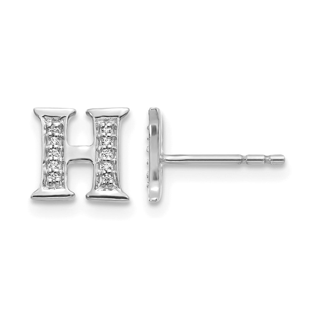 14k White Gold Diamond Initial H Post Earrings, 0.06 ct, 8 x 8 mm