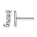 14k White Gold Diamond Initial J Post Earrings, 0.042 ct, 8 x 6 mm