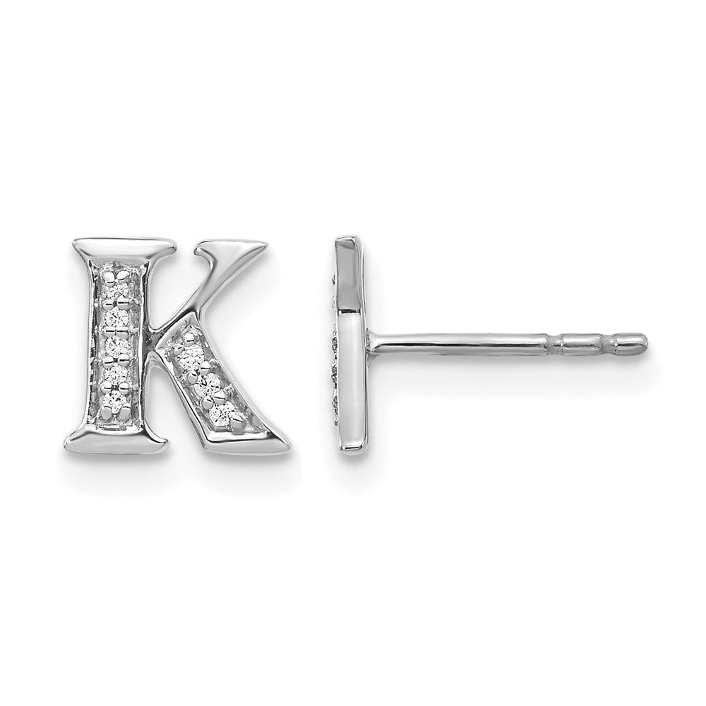 14k White Gold Diamond Initial K Post Earrings, 0.054 ct, 8 x 8 mm