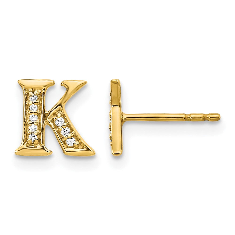 14k Diamond Initial K Post Earrings, 0.054 ct, 8 x 8 mm