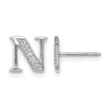 14k White Gold Diamond Initial N Post Earrings, 0.042 ct, 8 x 8 mm