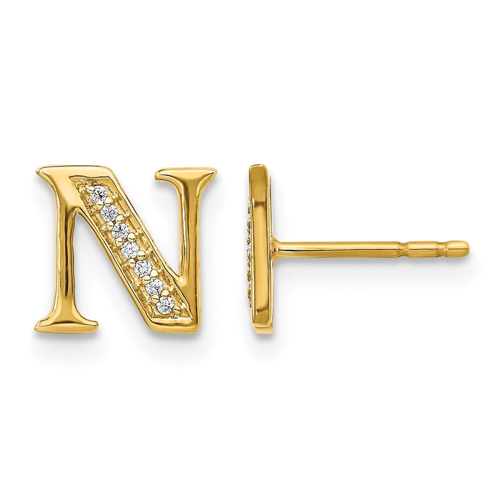 14k Diamond Initial N Post Earrings, 0.042 ct, 8 x 8 mm