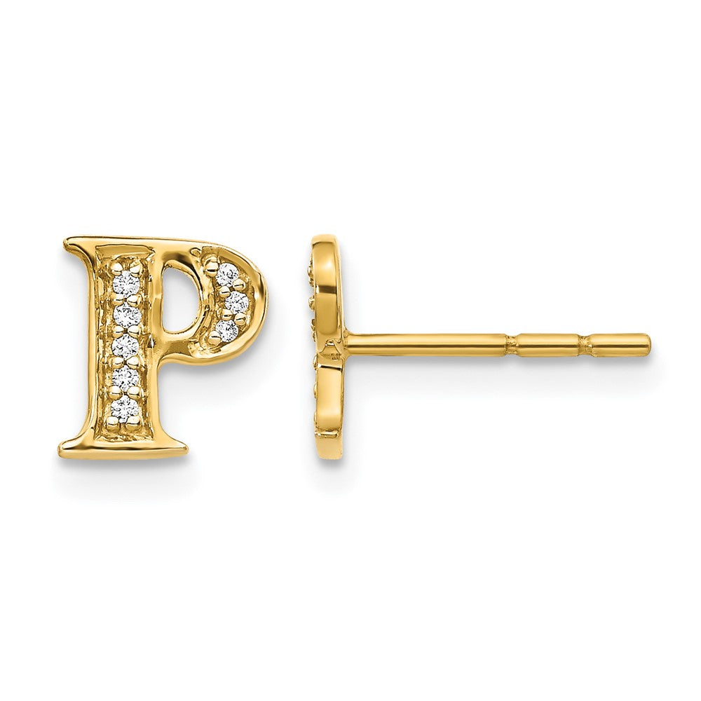14k Diamond Initial P Post Earrings, 0.058 ct, 8 x 8 mm