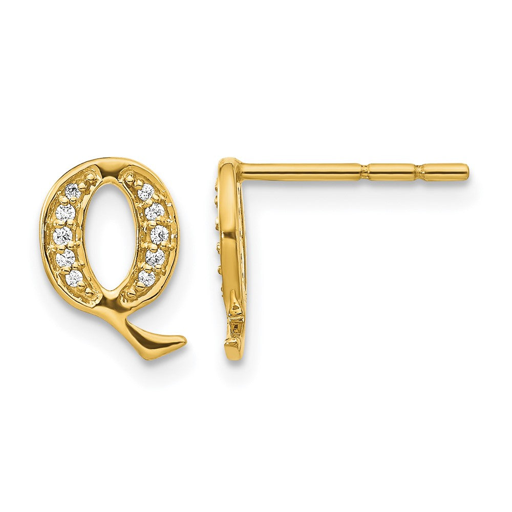 14k Diamond Initial Q Post Earrings, 0.072 ct, 10 x 8 mm