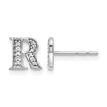 14k White Gold Diamond Initial R Post Earrings, 0.082 ct, 8 x 8 mm