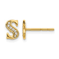 14k Diamond Initial S Post Earrings, 0.052 ct, 8 x 7 mm