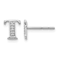 14k White Gold Diamond Initial T Post Earrings, 0.03 ct, 8 x 6 mm