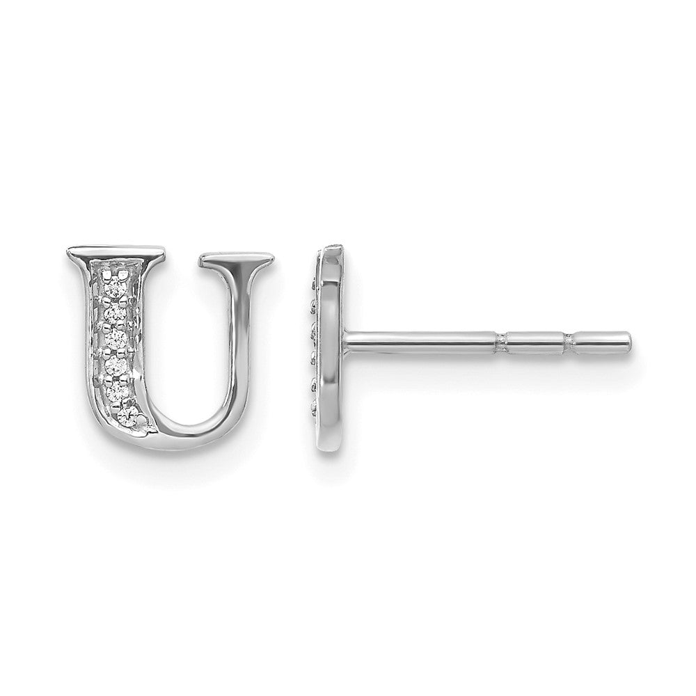 14k White Gold Diamond Initial U Post Earrings, 0.036 ct, 8 x 6 mm