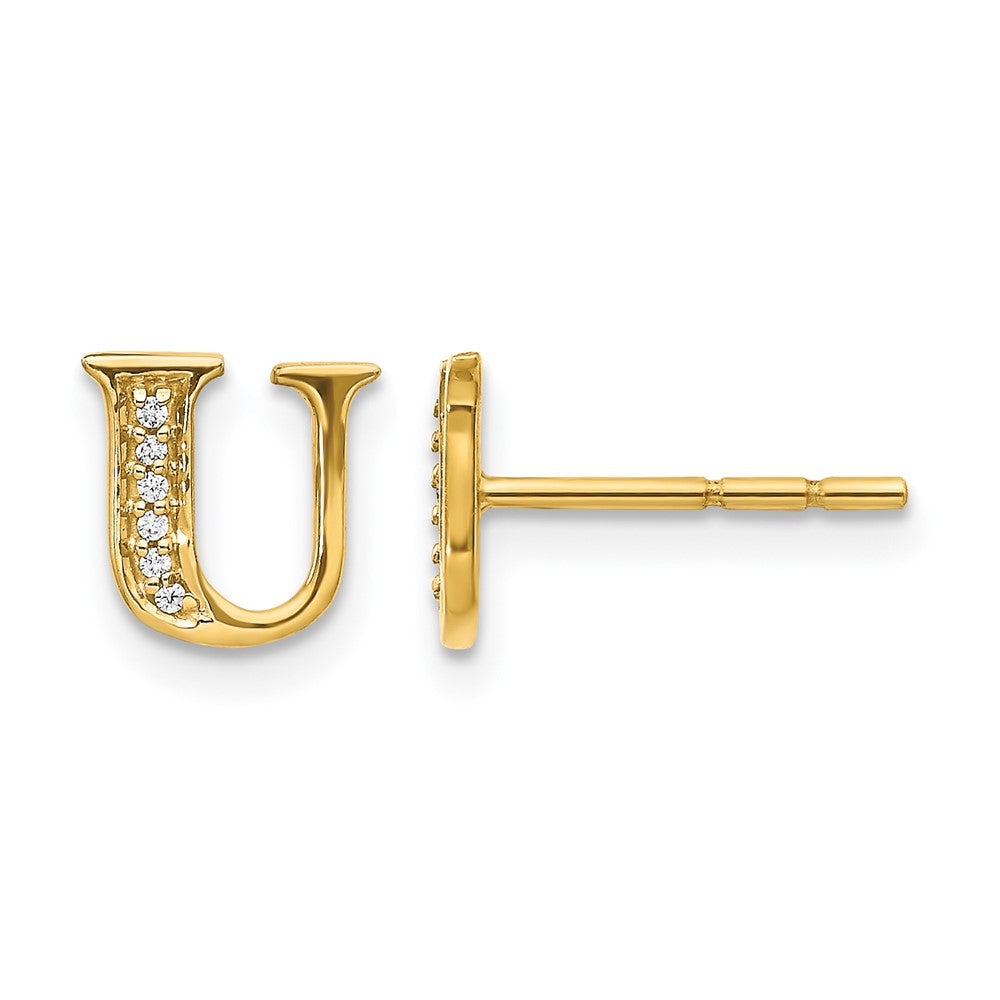 14k Diamond Initial U Post Earrings, 0.036 ct, 8 x 6 mm