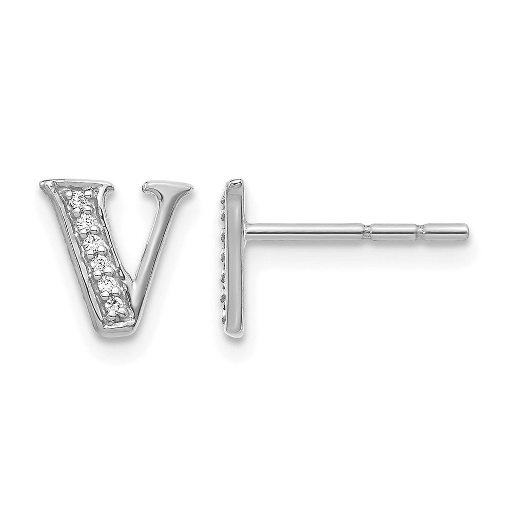14k White Gold Diamond Initial V Post Earrings, 0.048 ct, 8 x 6 mm