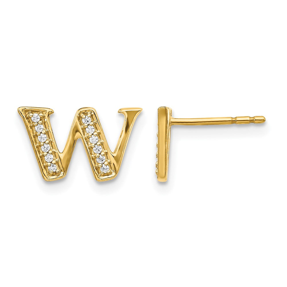 14k Diamond Initial W Post Earrings, 0.096 ct, 8 x 10 mm