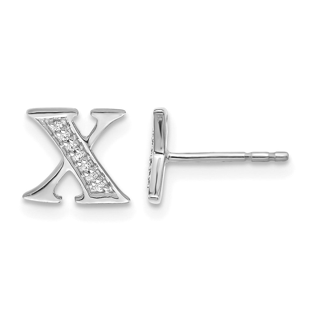 14k White Gold Diamond Initial X Post Earrings, 0.042 ct, 8 x 7 mm