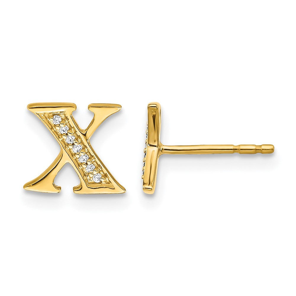 14k Diamond Initial X Post Earrings, 0.042 ct, 8 x 7 mm