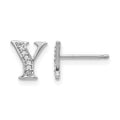 14k White Gold Diamond Initial Y Post Earrings, 0.036 ct, 8 x 6 mm