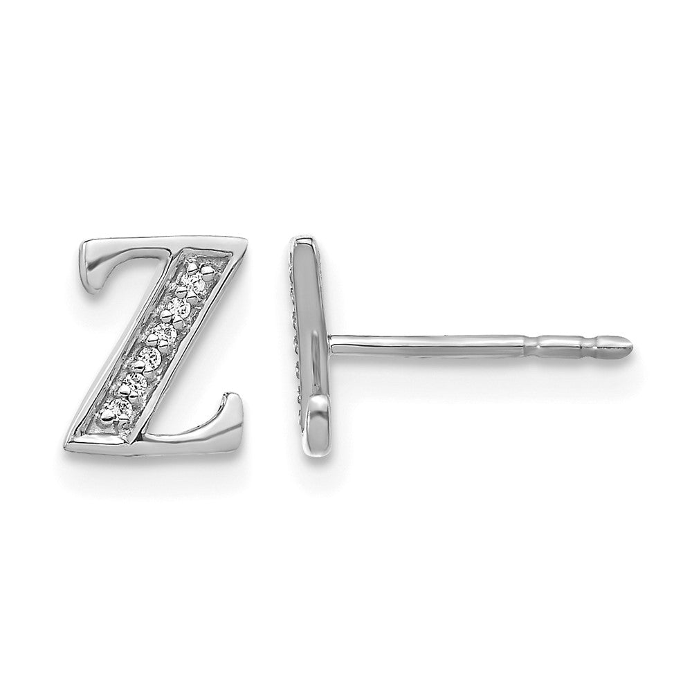 14k White Gold Diamond Initial Z Post Earrings, 0.036 ct, 8 x 7 mm