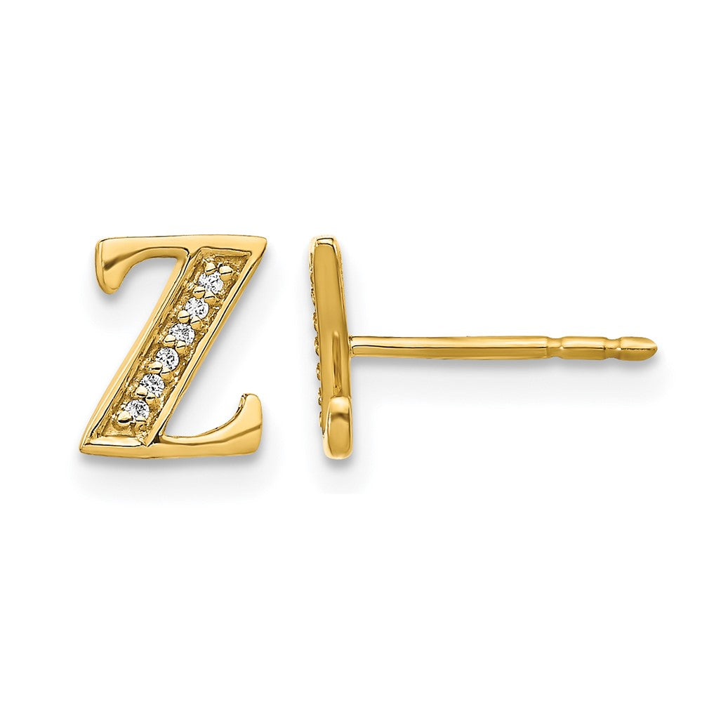 14k Diamond Initial Z Post Earrings, 0.036 ct, 8 x 7 mm