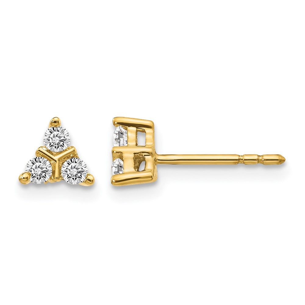 14k 1/4 carat Diamond 3-stone Triangle Post Earrings, 0.24 ct, 6 x 6 mm