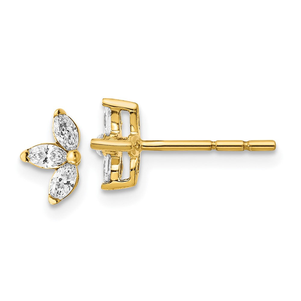 14k 3-stone 1/4 carat Marquise Diamond Post Earrings, 0.39 ct, 7 x 4 mm