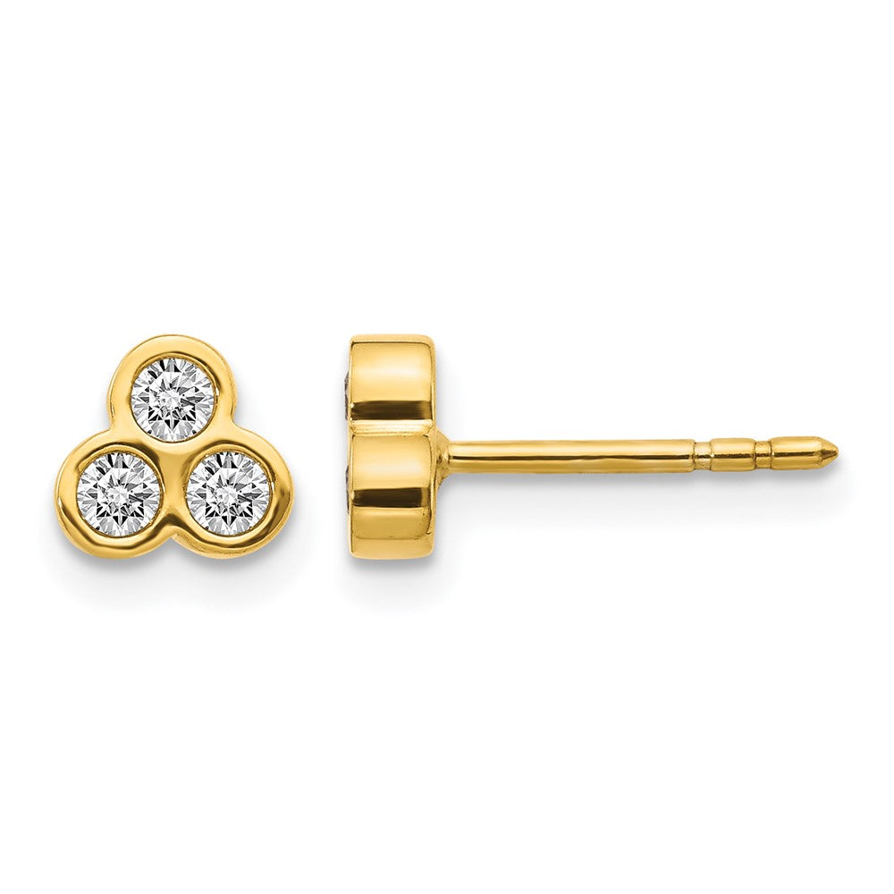 14k 1/4 carat Diamond 3-stone Bezel Earrings, 0.24 ct, 6 x 7 mm